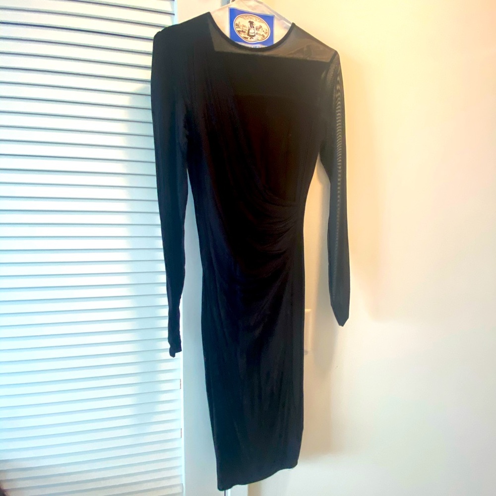 Black midi dress with sheer detail